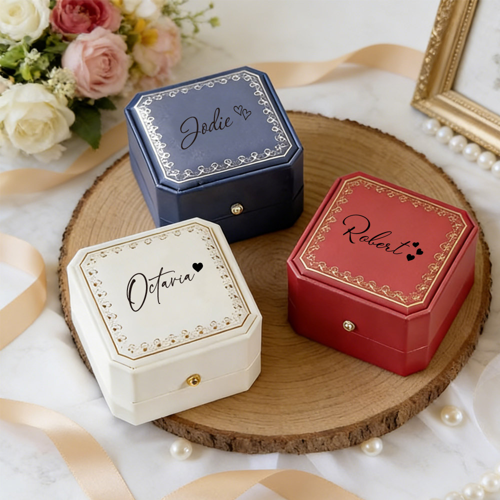 Wedding Zone - Personalized Faux Leather Ring Box Velvet